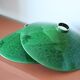 Two vintage green ceramic lampshades