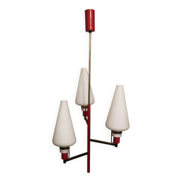 Petit lustre italien en laiton et verre, époque Stilnovo 1950
