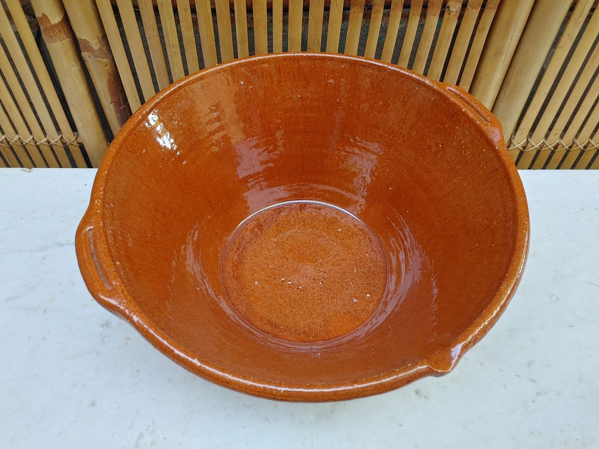Ancient provençal tian in varnished terracotta - ø 34/35.5 cm