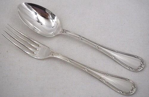 12 dessert spoons, 24 pieces in silver-plated metal Christofle Rubans