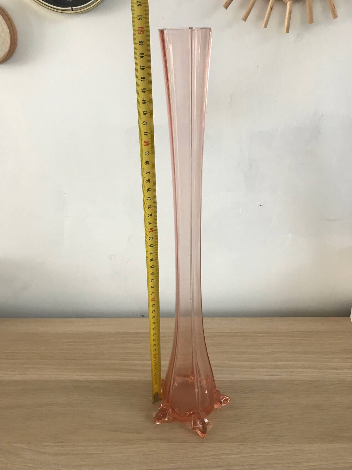 Large 50cm pink glass art deco soliflore