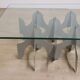 Minimalist sculptural coffee table in metal and glass