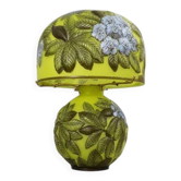 Table lamp in multilayer glass paste, adorned with a rich floral decoration.