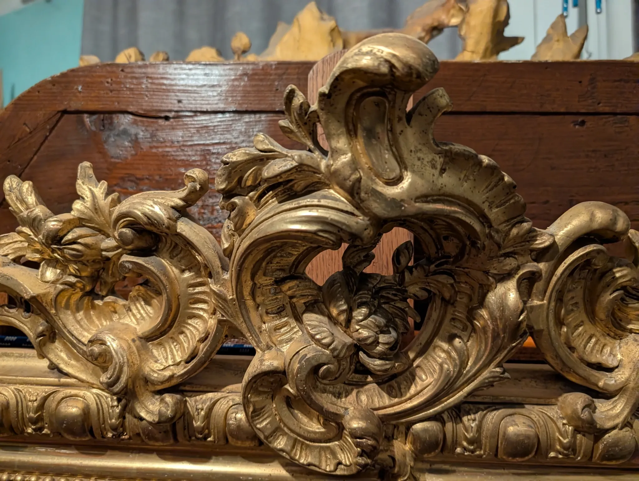 Large antique gilded mirror in Louis XV style