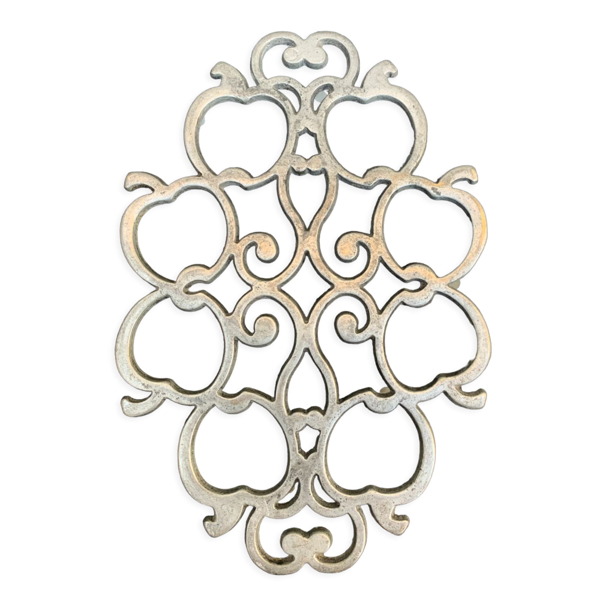 Pewter trivet, vintage apples model