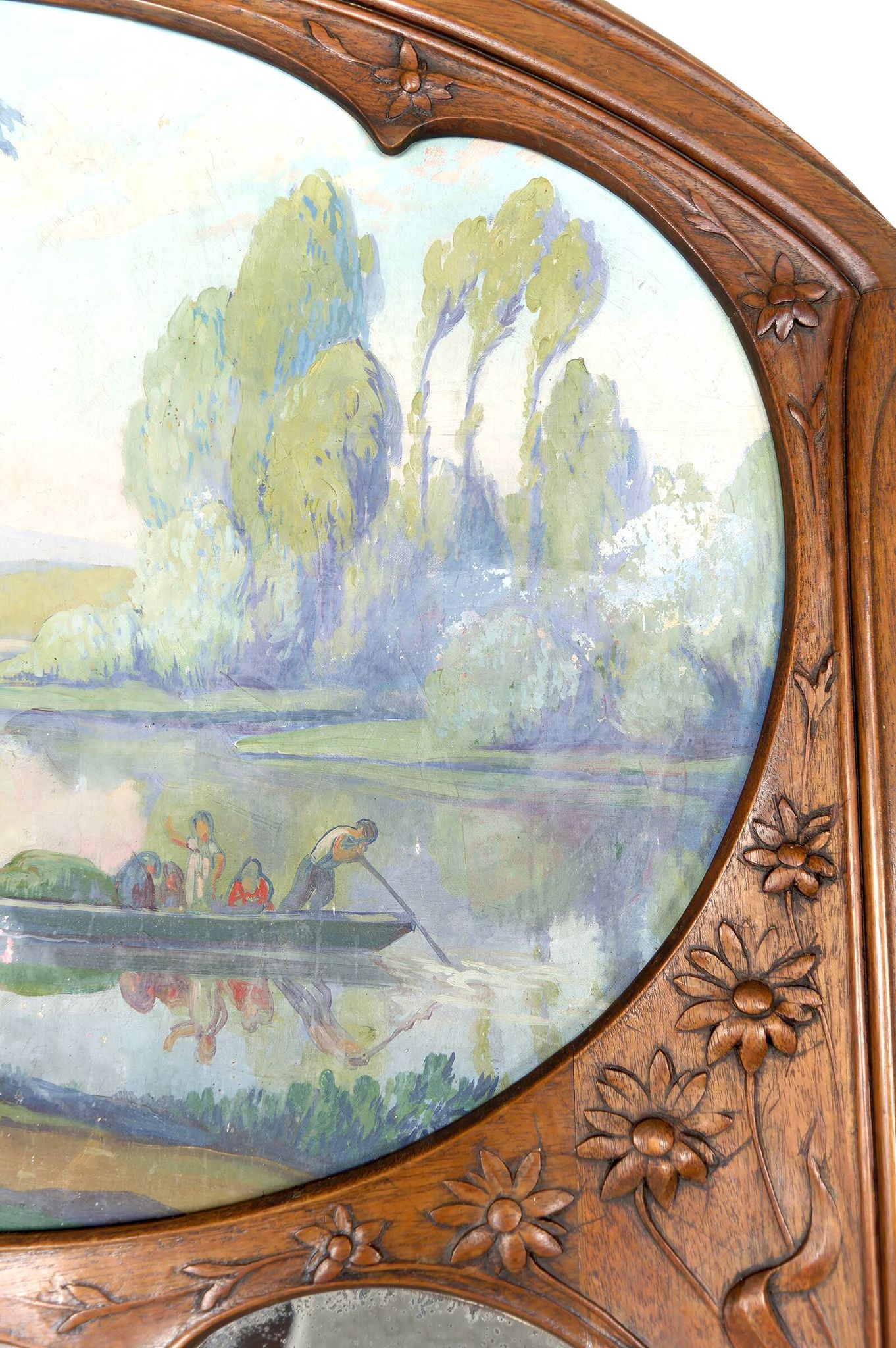 Important Carved Walnut Trumeau Mirror, Art Nouveau, France, Circa 1900