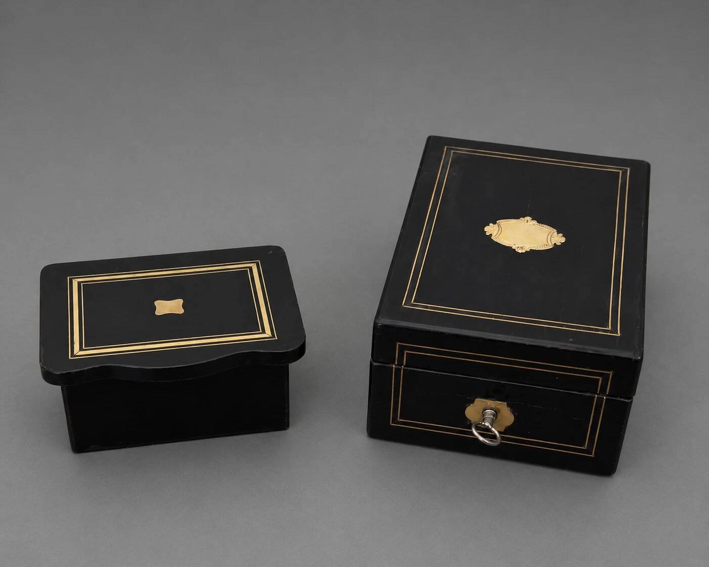 Two blackened wooden boxes decorated with Boulle marquetry – 19th century