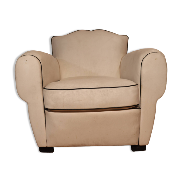 Fauteuil club en cuir blanc