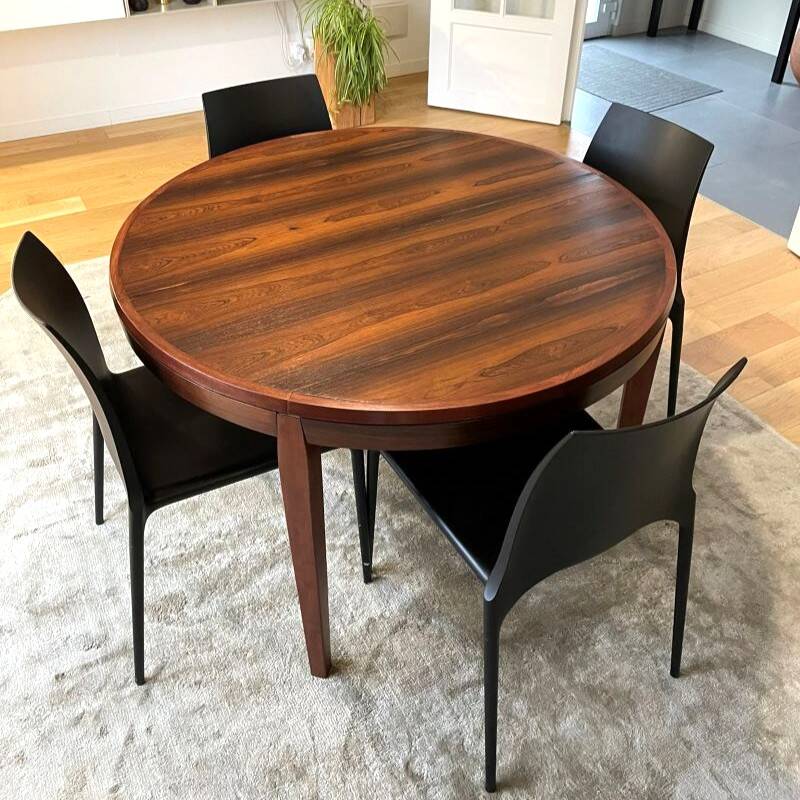 Extendable round table in solid teak and Rio rosewood – 1960s/70s