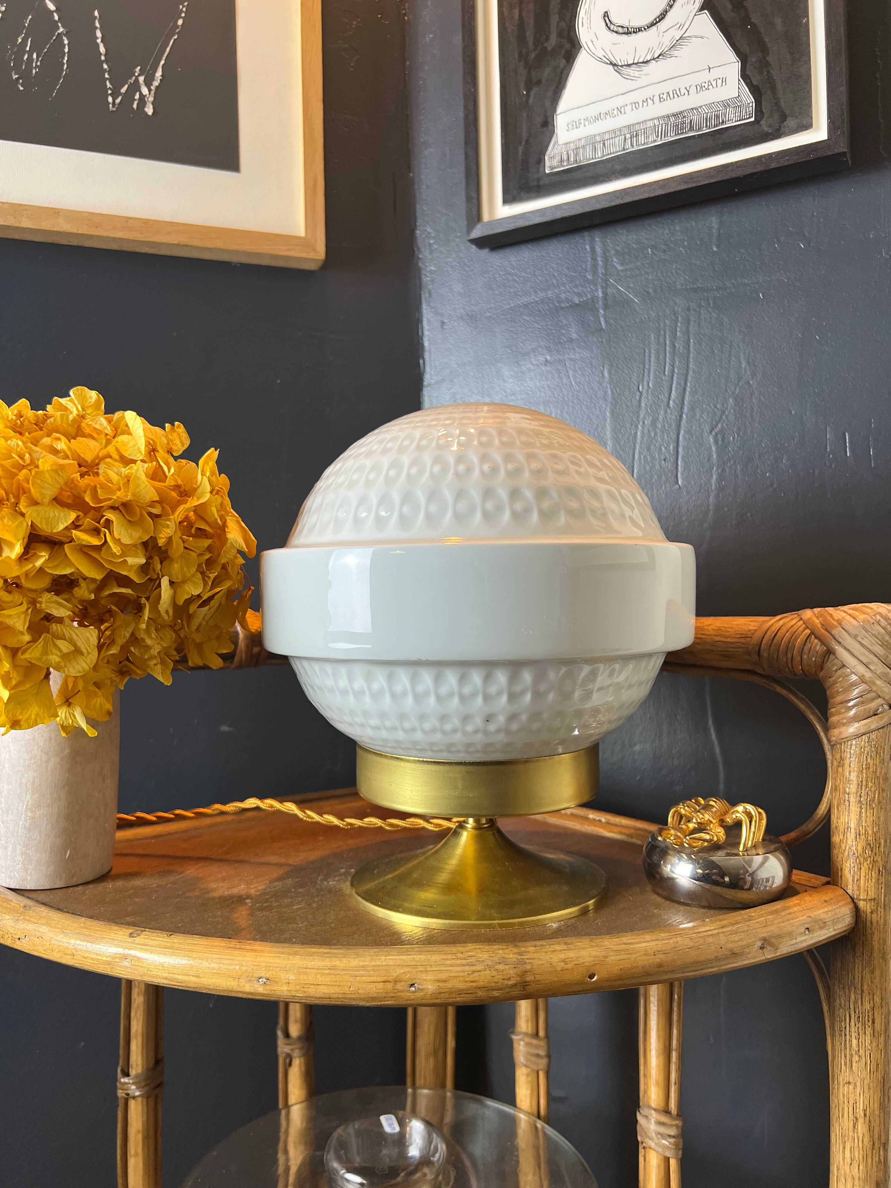 Vintage table lamp large porcelain globe Bernardaud Limoges J.J Prolongeau - Circa 1960