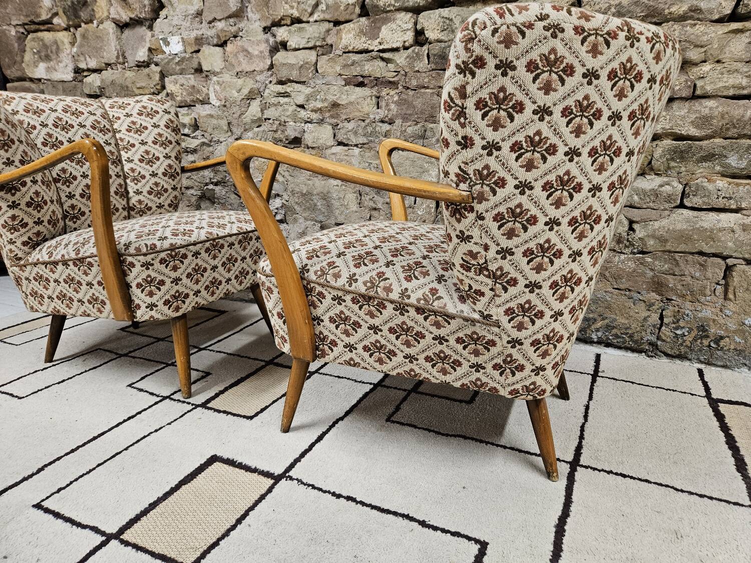 Pair of 1960 flowered armchairs