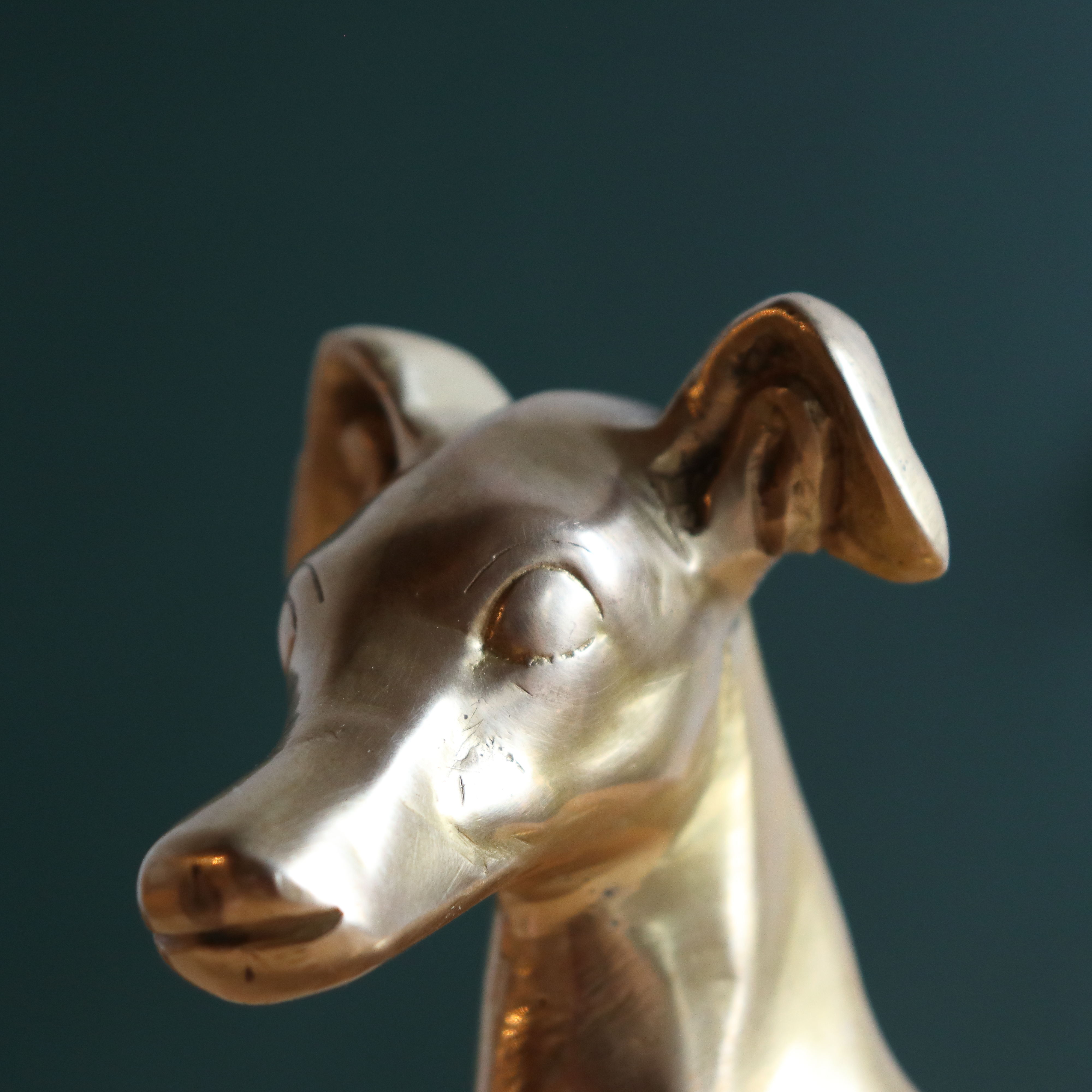 Vintage brass greyhound sitting dog from the 70s, height 25 cm