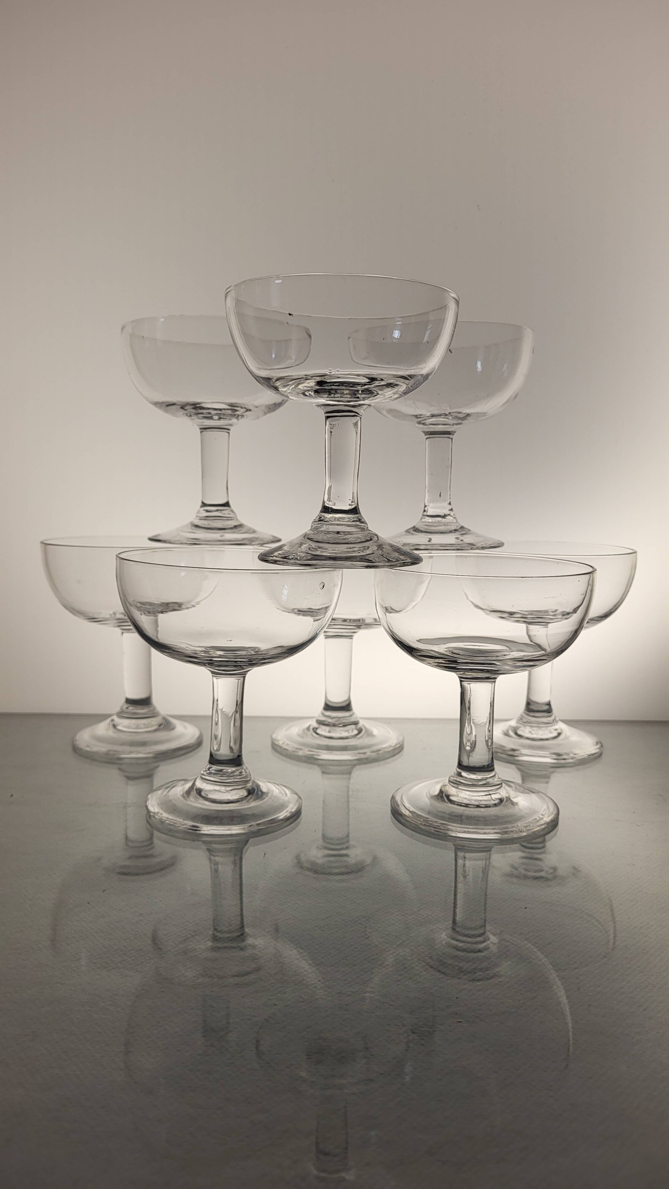 8 blown glass champagne glasses