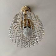 Small vintage brass chandelier with crystal droplets