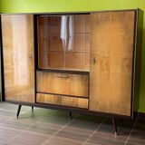 Vintage secretary cabinet from the 50s/60s in walnut and birch with compass feet