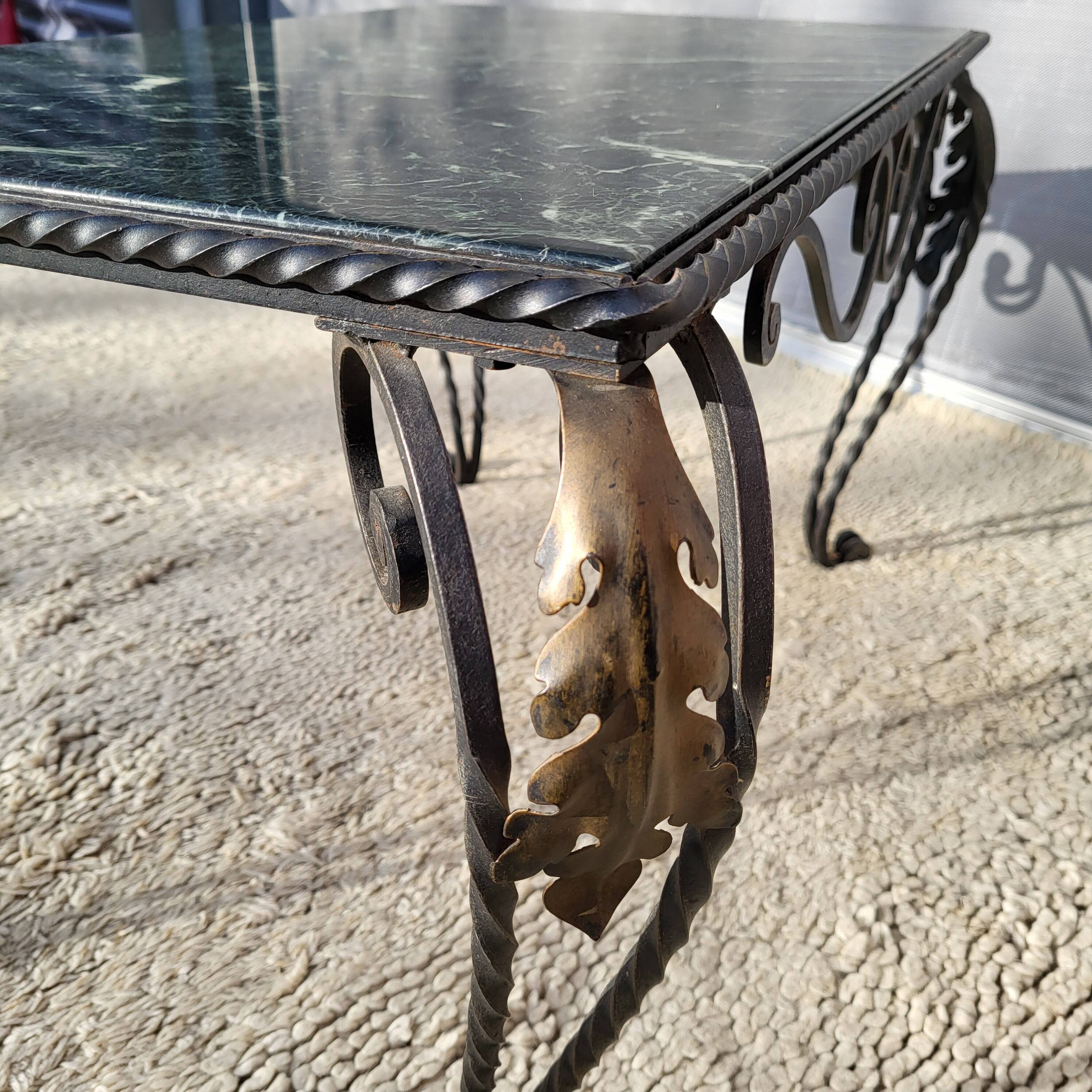 Arletty coffee table in wrought iron and sea green marble.