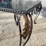 Arletty coffee table in wrought iron and sea green marble.