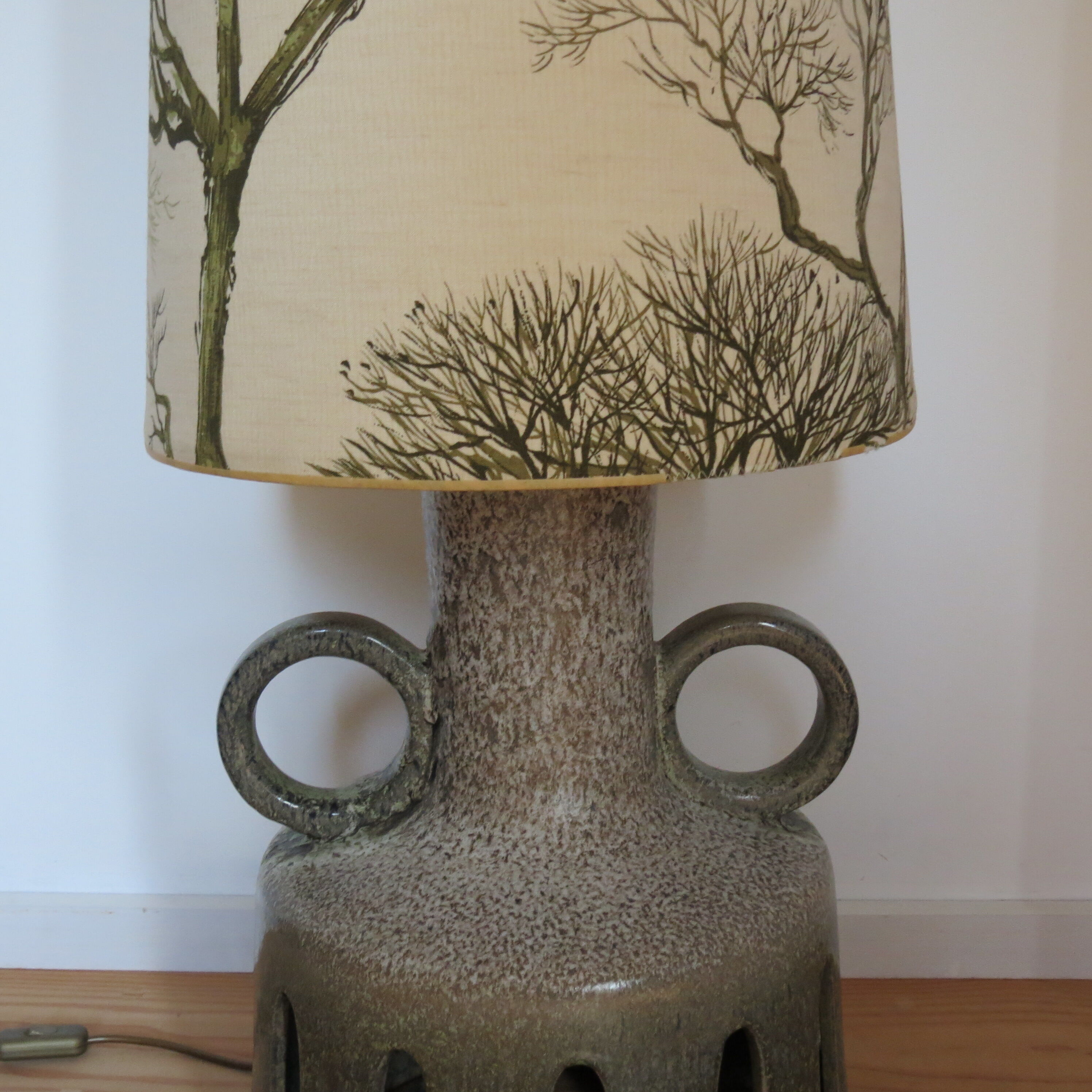 West german fat lava pottery twin bulb floor lamp 1970s