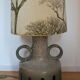 West german fat lava pottery twin bulb floor lamp 1970s