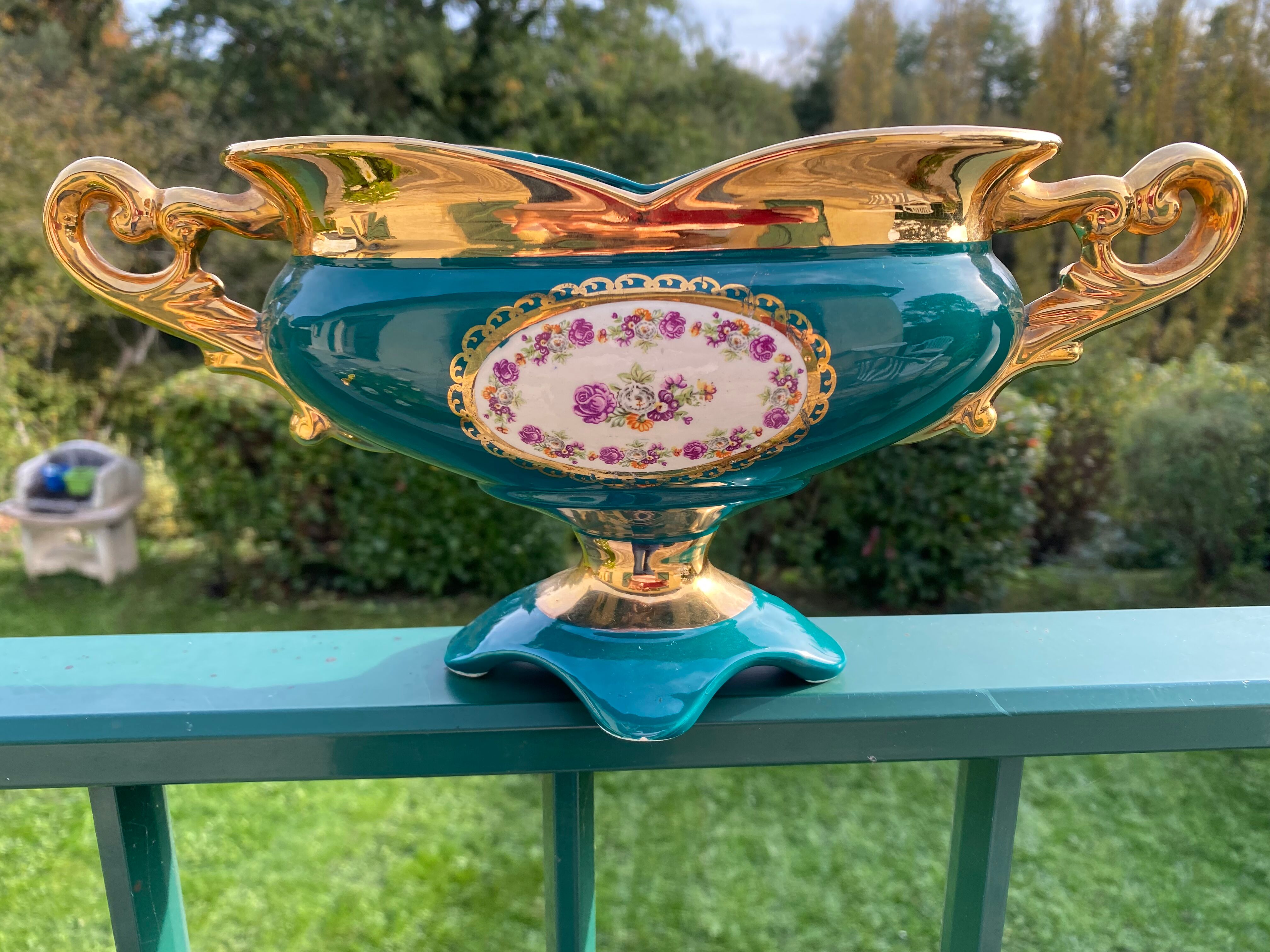 Vintage porcelain rose planter vase