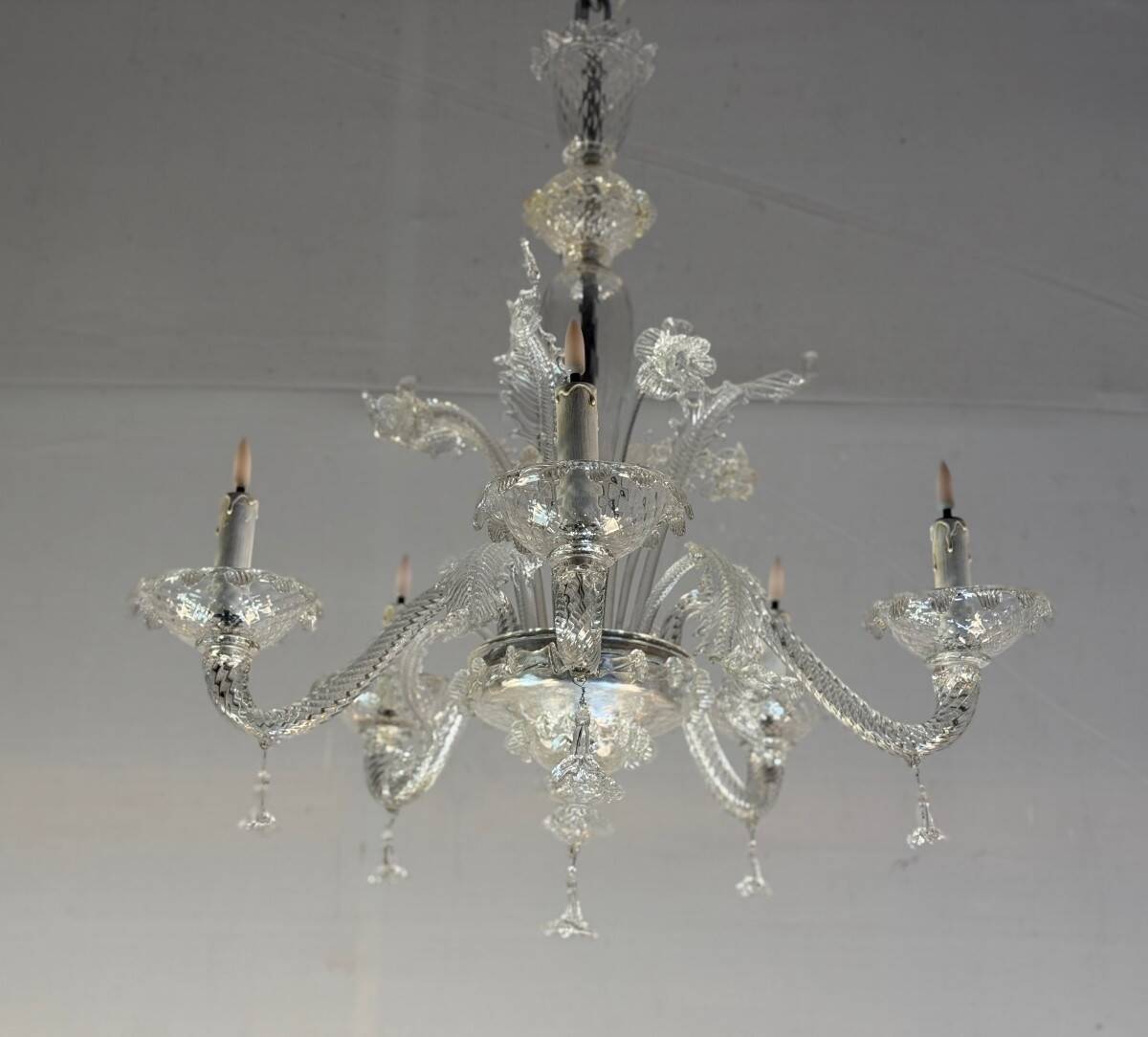 Venetian lustre in colourless Murano glass, circa 1950.