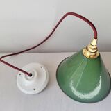 Conical pendant light in enamelled sheet metal