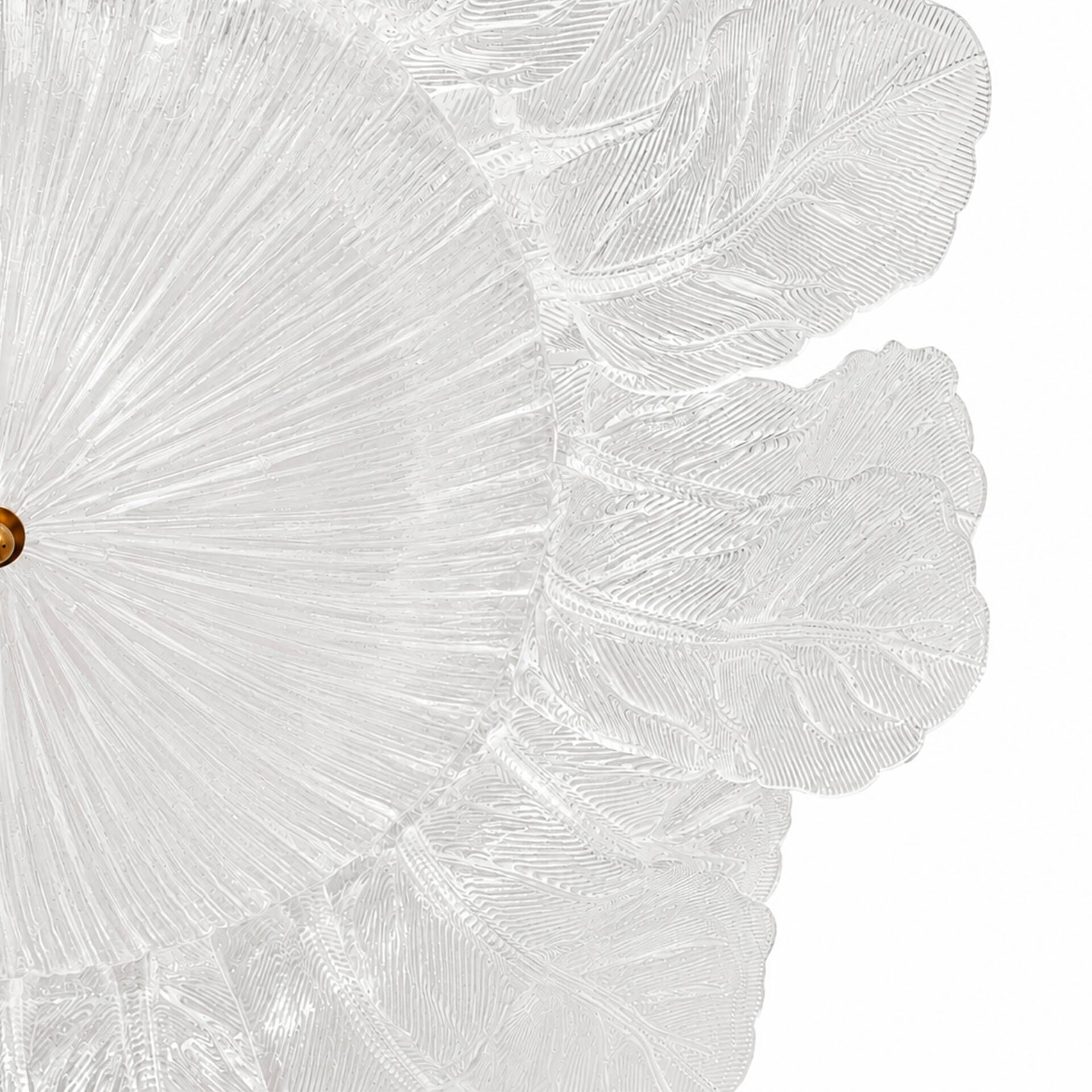 Contemporary Large Italian Clear Murano Glass Leaf Flush Mount Ceiling Ligh
