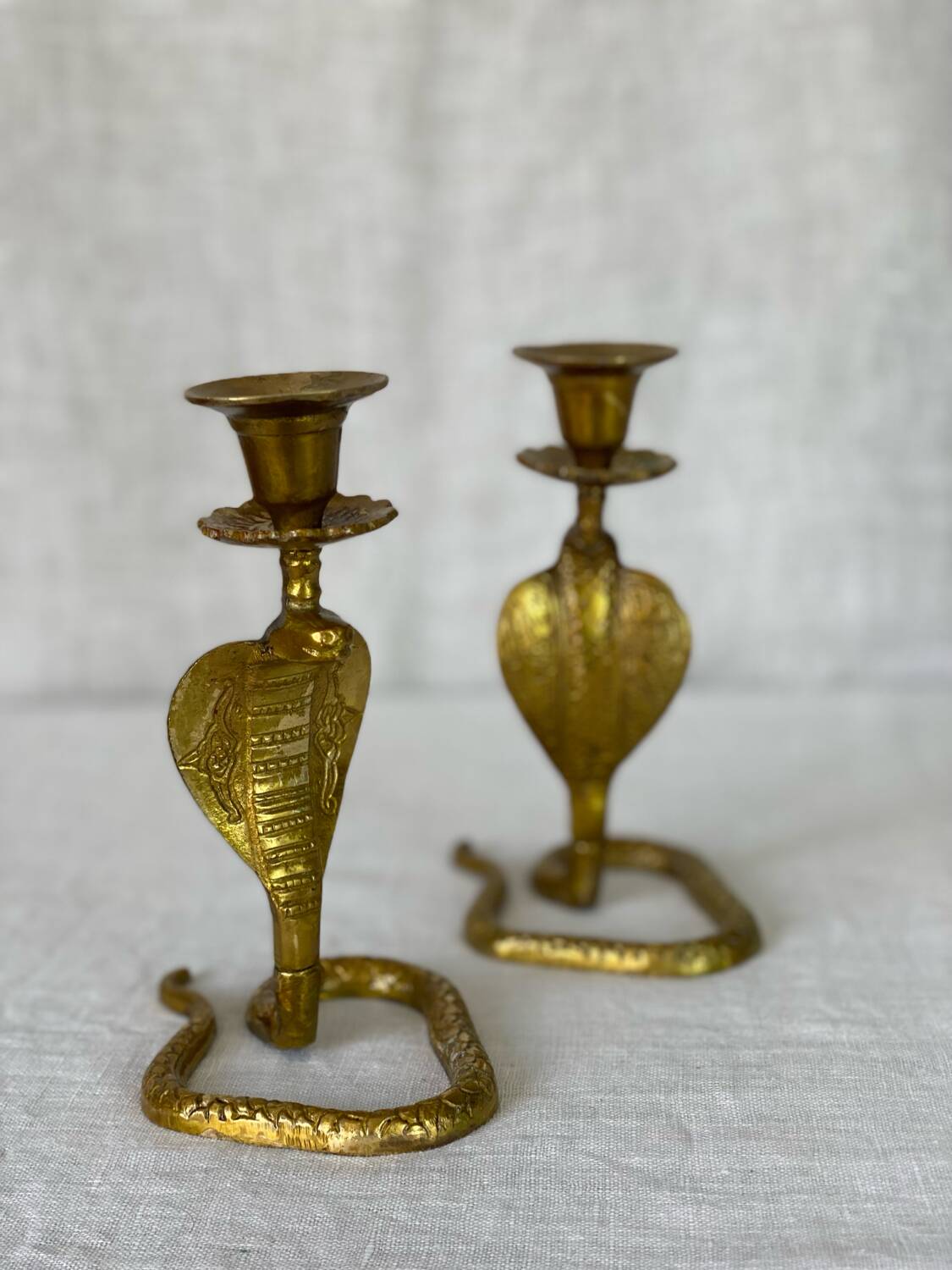 Vintage brass cobra snake candle holders