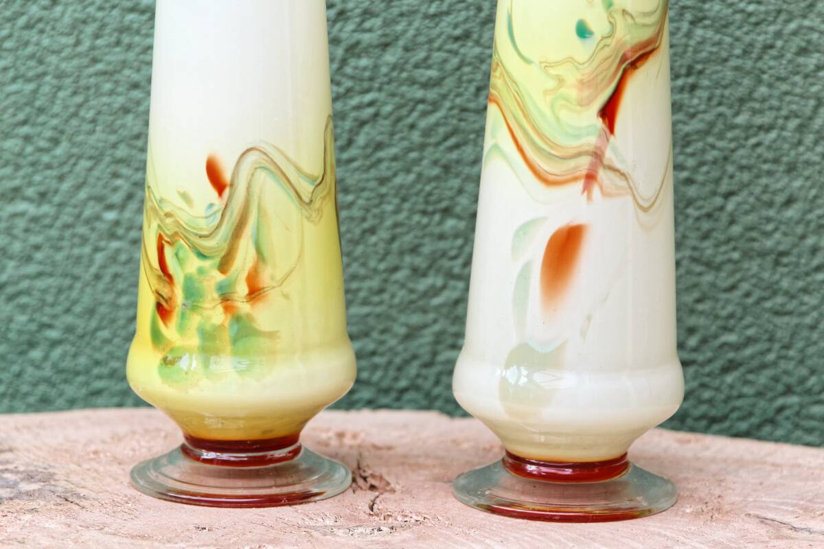 Pair of blown glass Murano collared vases