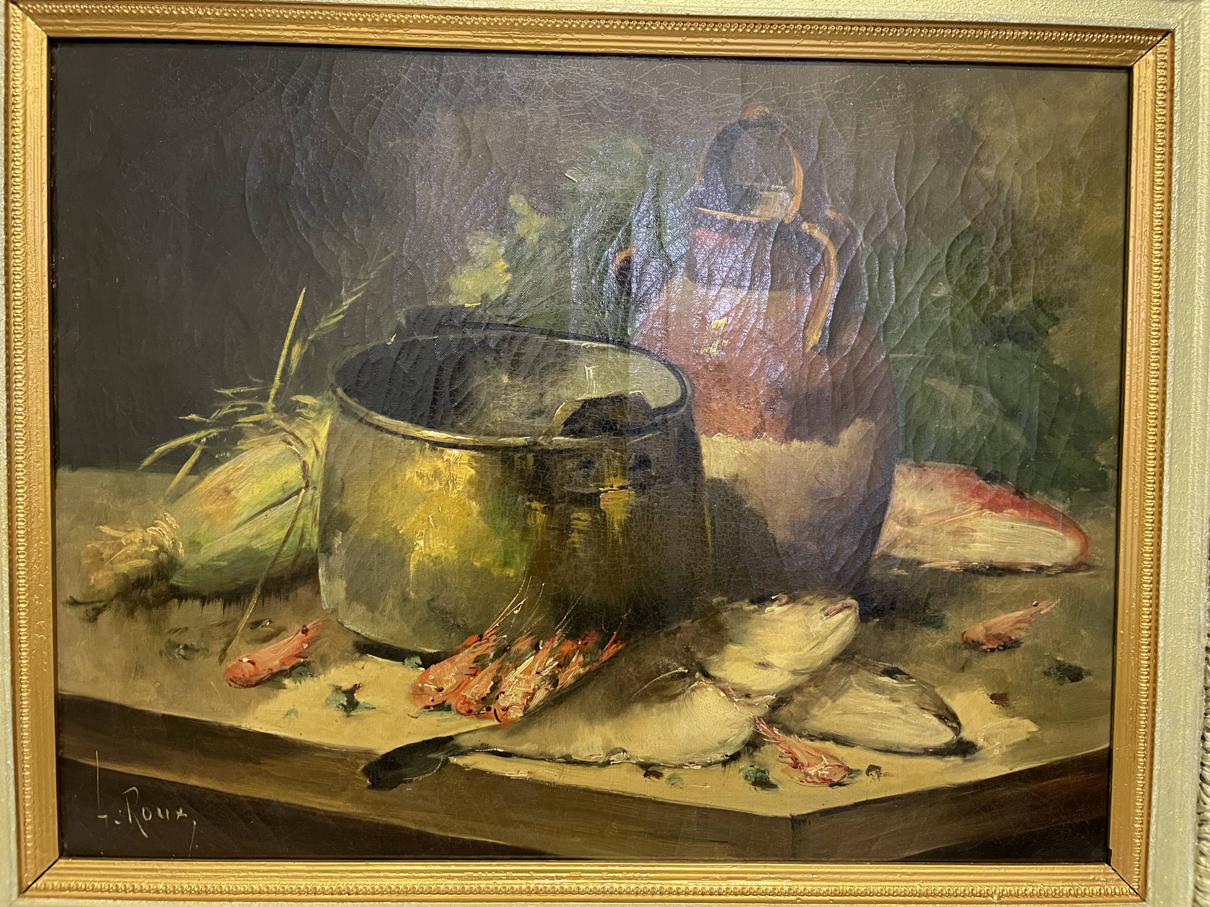 Painting Still Life with Shrimp Fish - Le Roux