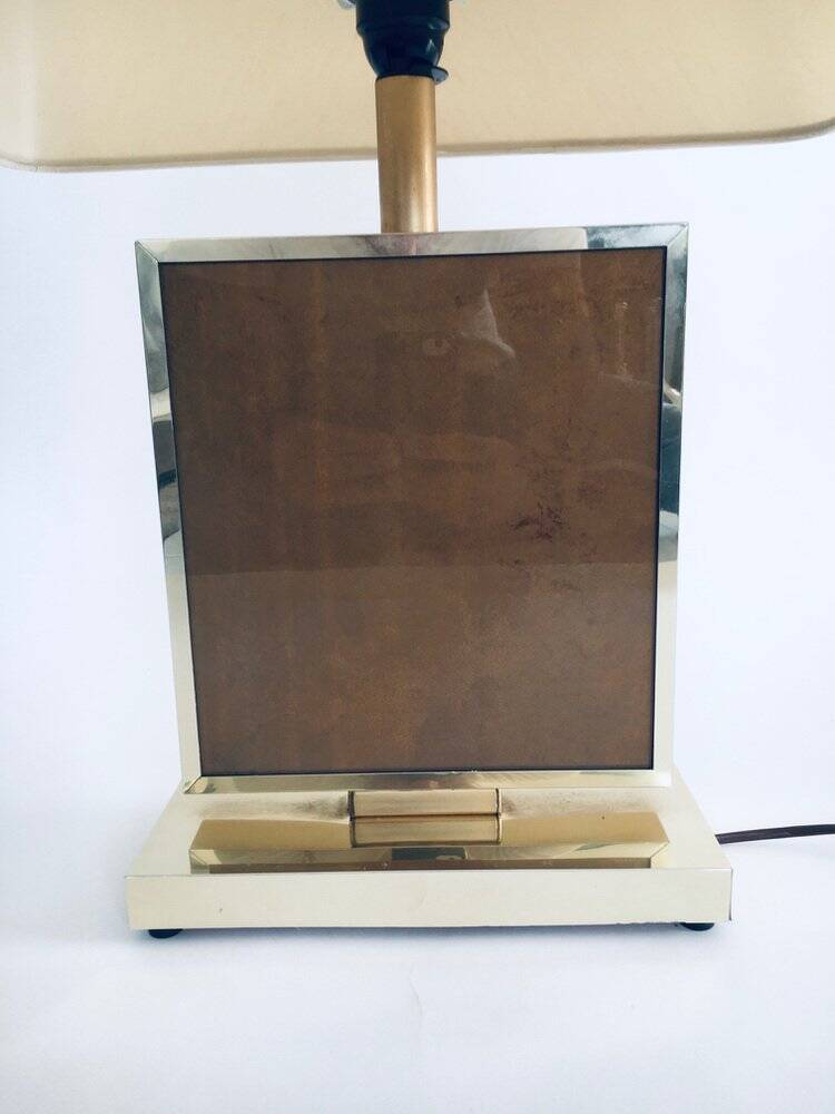 Hollywood Regency Style Gold Square Table Lamp, 1970s