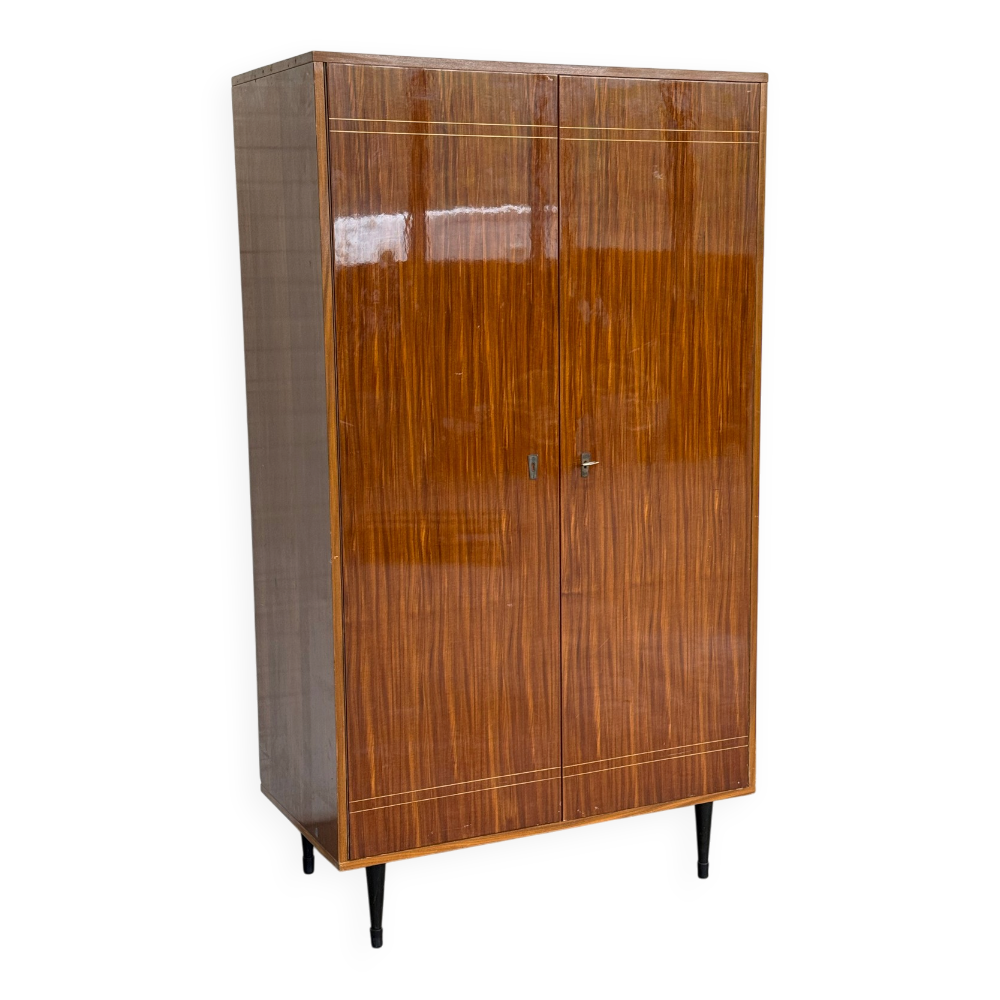 Vintage RVD Belgian Mid-Century Wardrobe — Lacquered Rosewood Veneer &