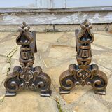 Vintage solid brass and steel chenets