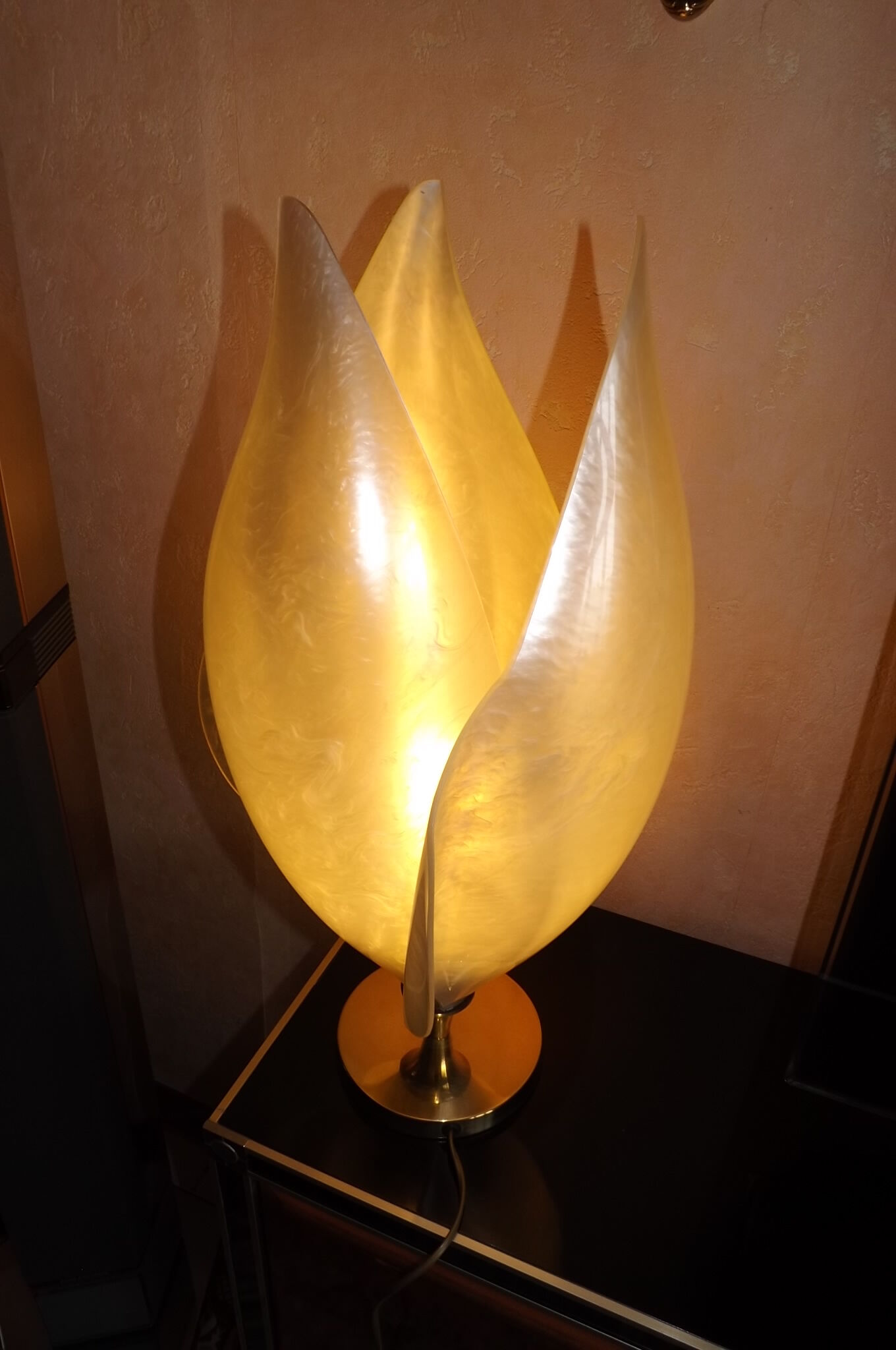 Floral lamp brass flower Laurent Rougier 1970