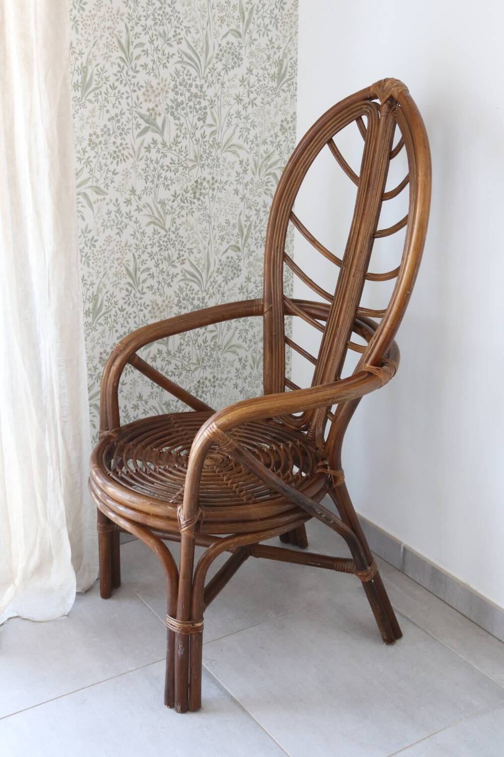 Fauteuil feuille bambou et rotin 1970 vintage