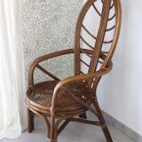 Vintage 1970s bamboo and rattan leaf armchair