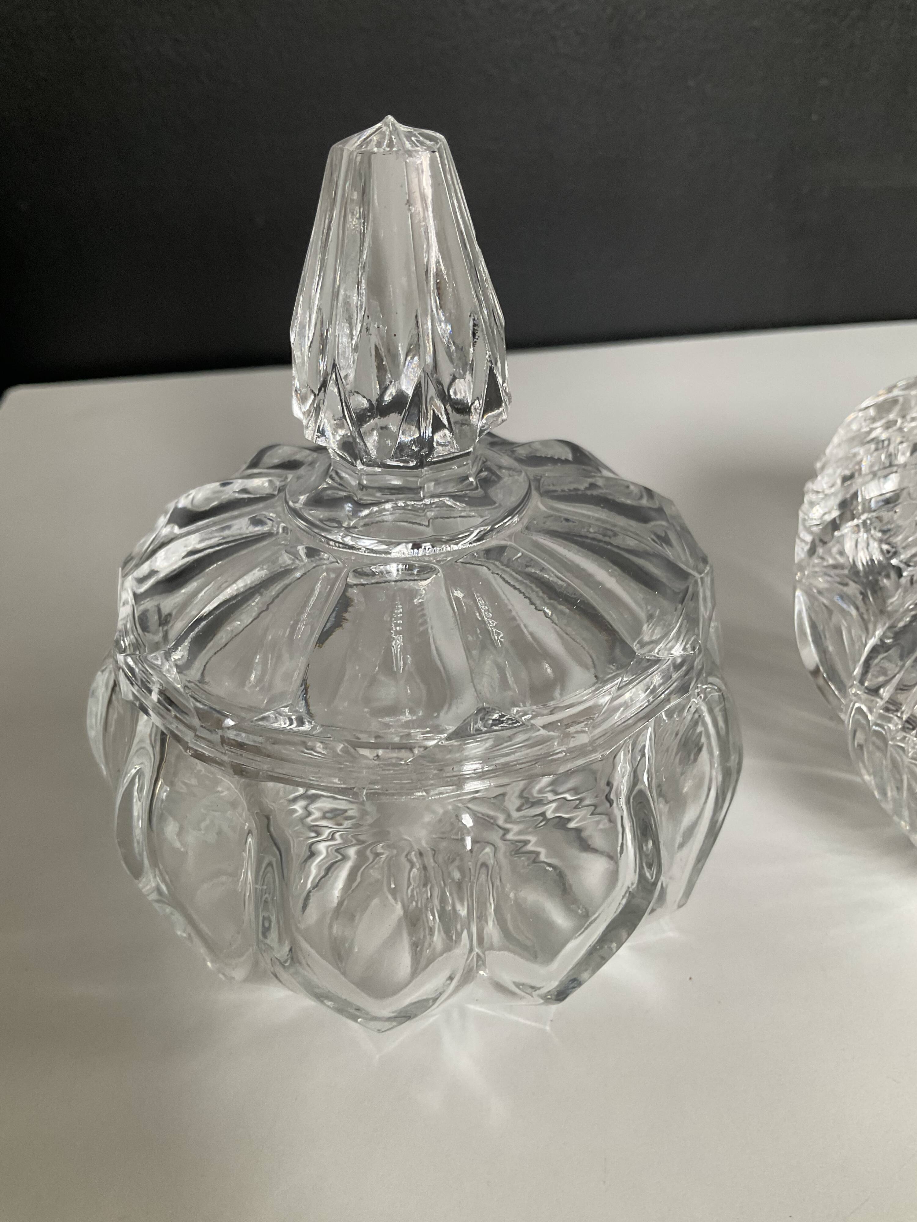Duo of vintage crystal and glass sweet jars