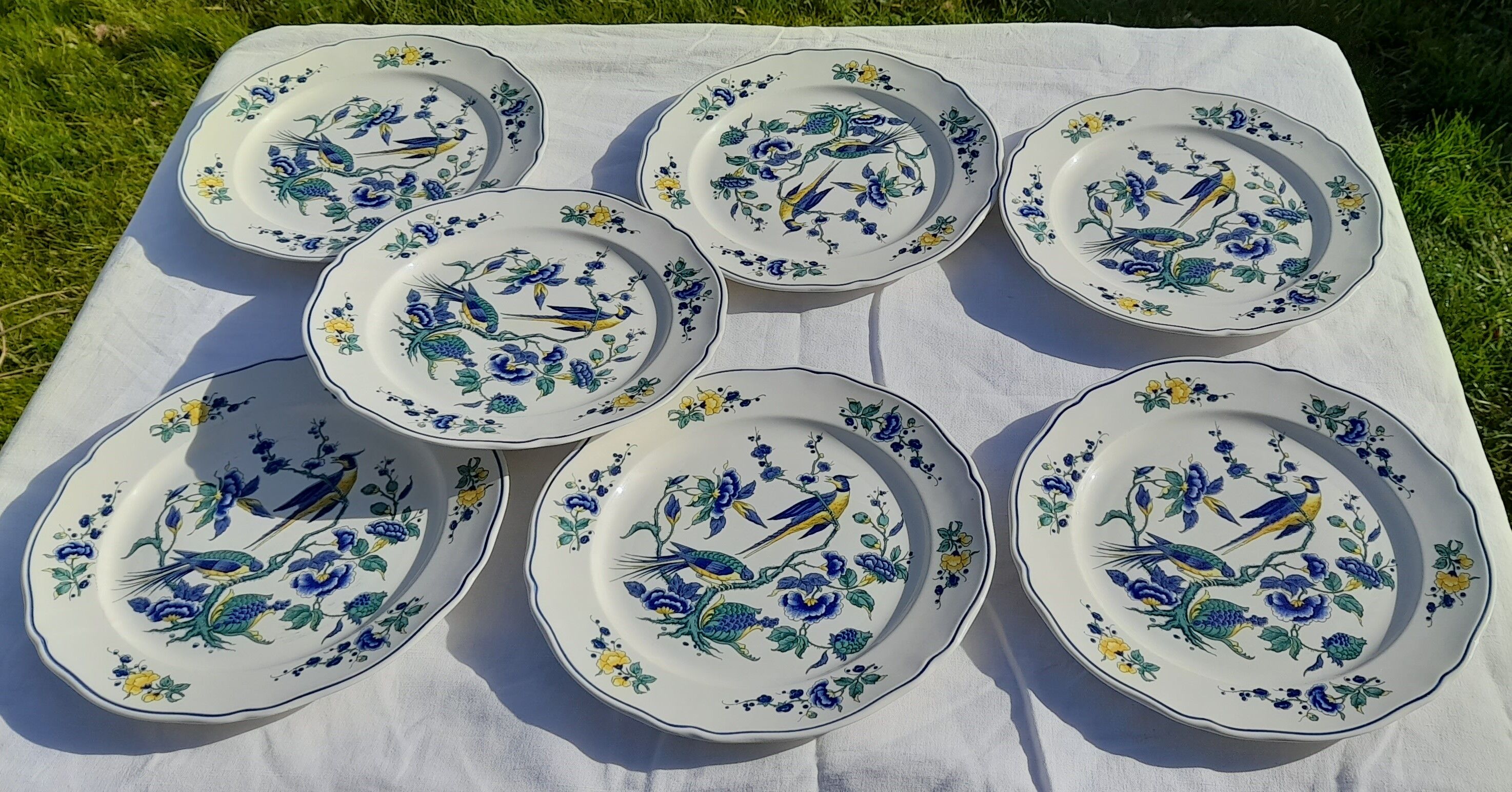 7 assiettes plates en vitro porcelaine Villeroy & Boch modèle phoenix blau diam 24 cm