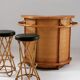 Rattan bar and stools, France 1960s, set of 3