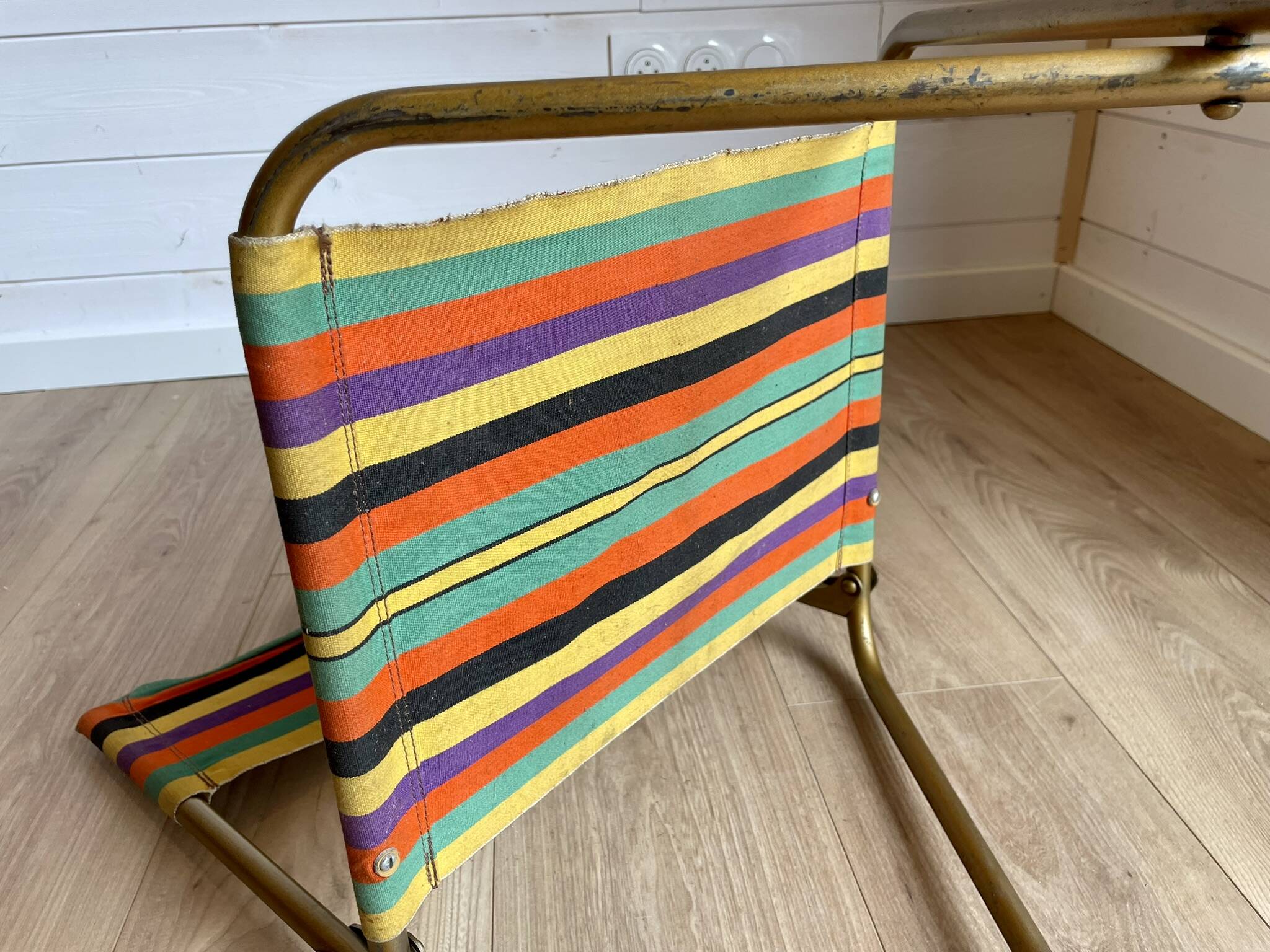 Pair of vintage Lafuma folding chairs model Chantazur Canvas 70s