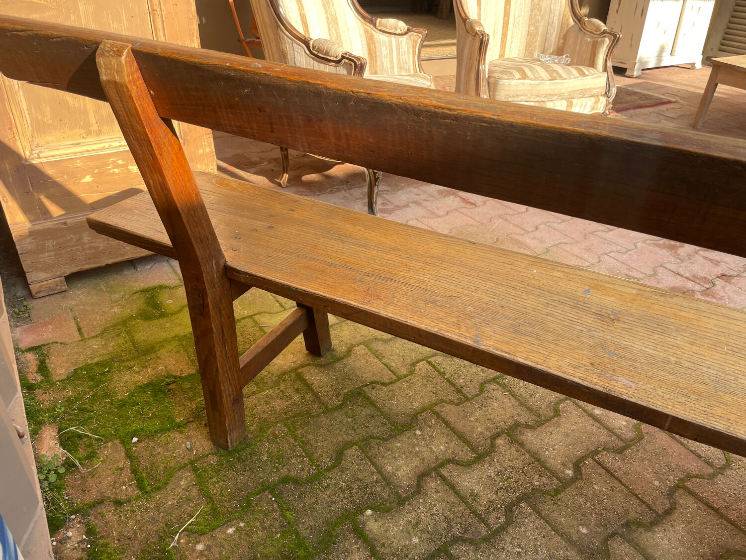 Oak bench with backrest
