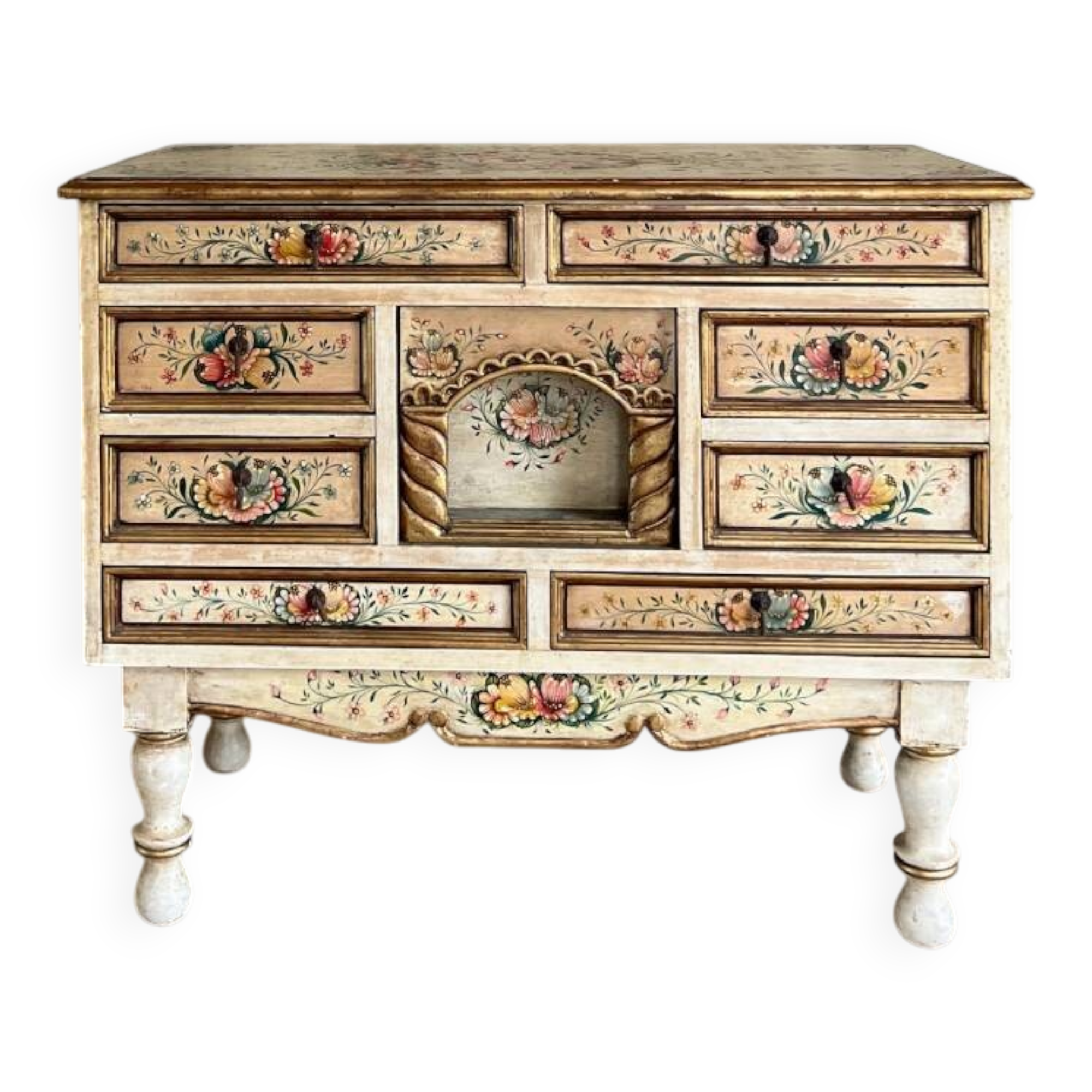 Commode peinte au décor fleuri
