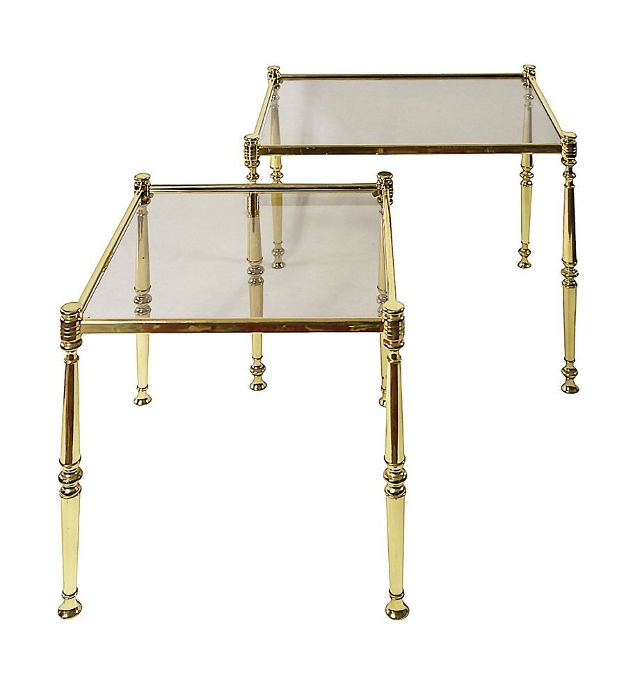 Mid-century brass and glass nesting tables, 1970s, set of 2