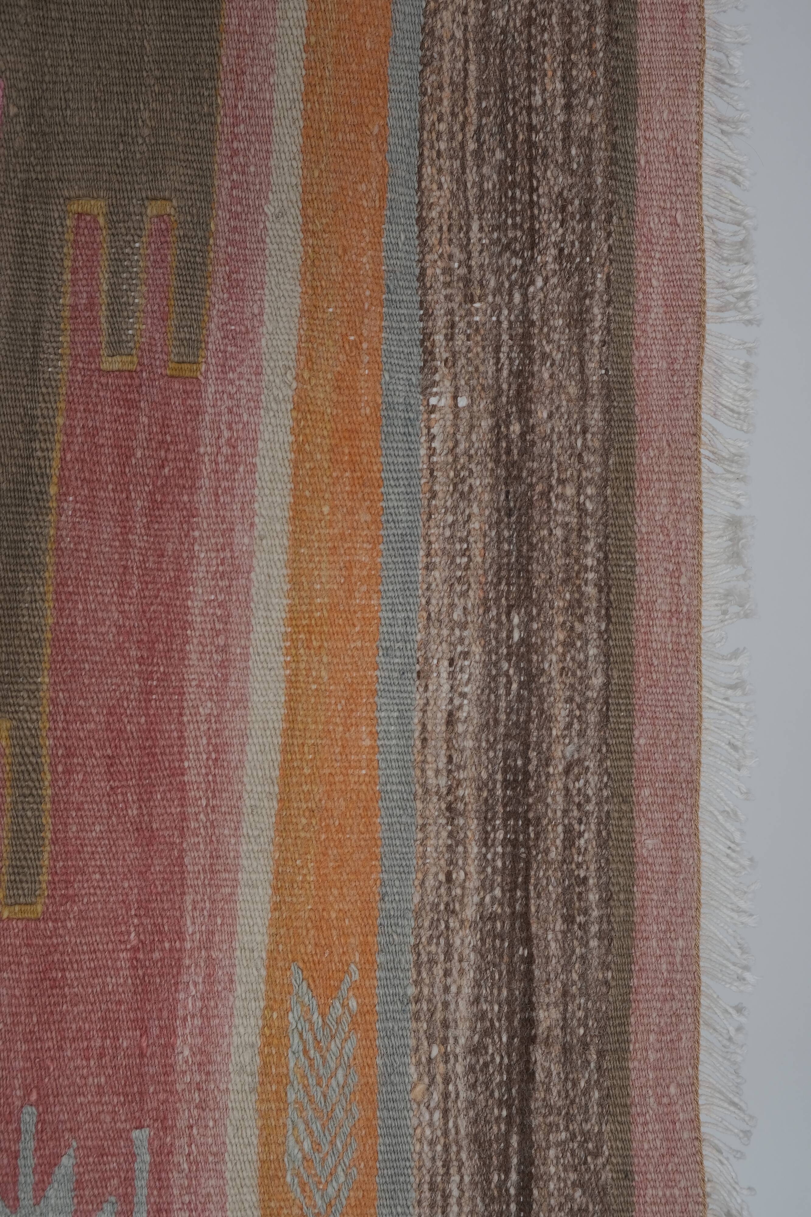 Handwoven Vintage Sivas Kilim Runner in Green Geometric Pattern 2'8'' x 12'6''