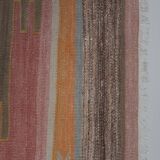 Handwoven Vintage Sivas Kilim Runner in Green Geometric Pattern 2'8'' x 12'6''