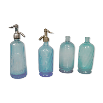 Lot of 4 bistrot siphons in period blue glass 1900