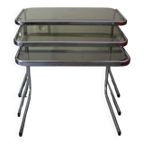 Smoked glass and chrome metal nesting tables