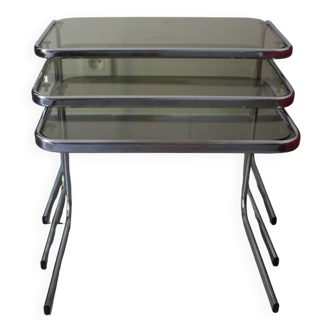 Smoked glass and chrome metal nesting tables