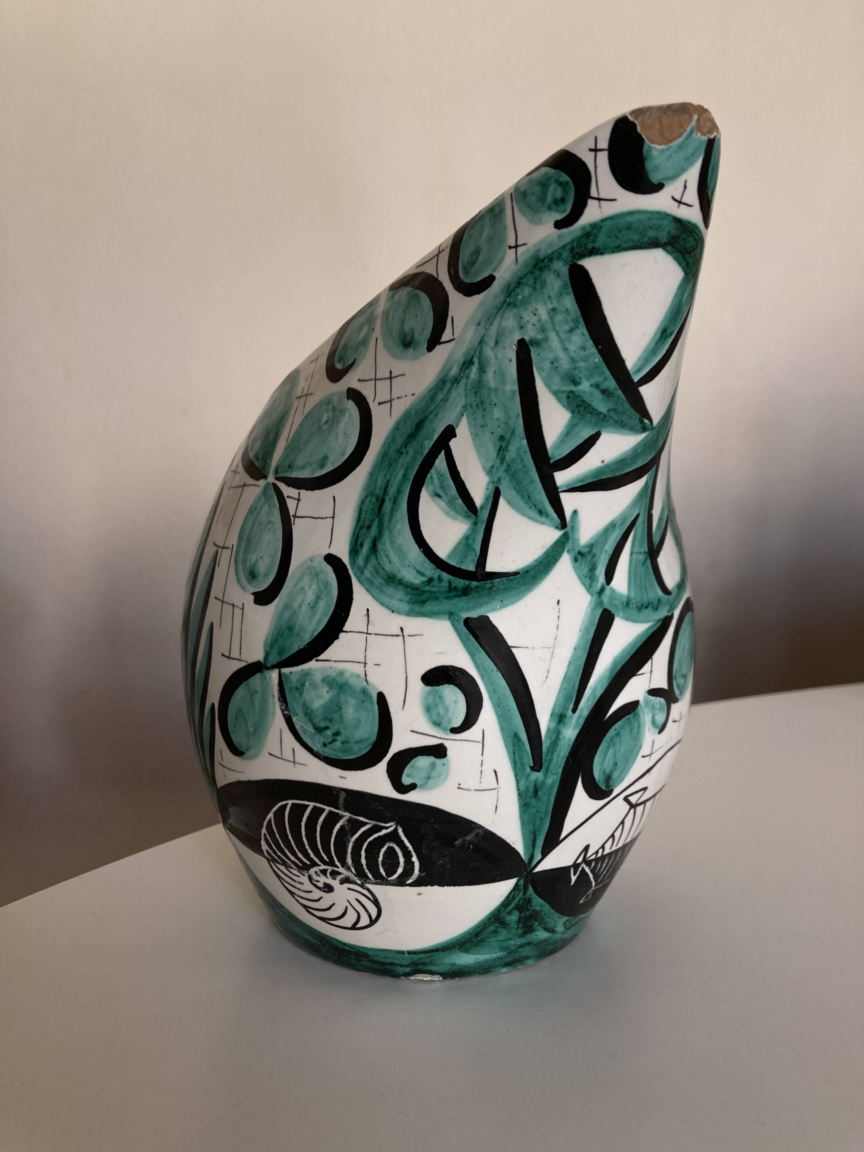 Mid century ceramic pitcher Deruta 1960 Umbria Italy