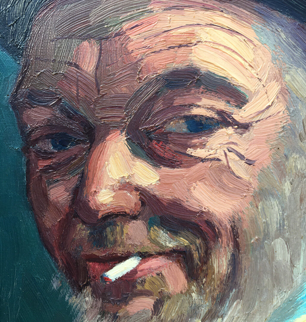 Oil on canvas french man portrait painting, signed by A. Chris, 1962